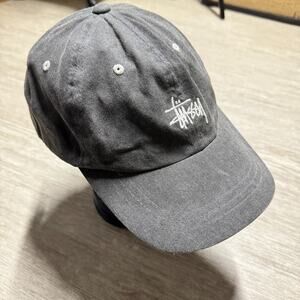 Stussy Basic Low Pro Cap Hat Washed Charcoal Script Logo